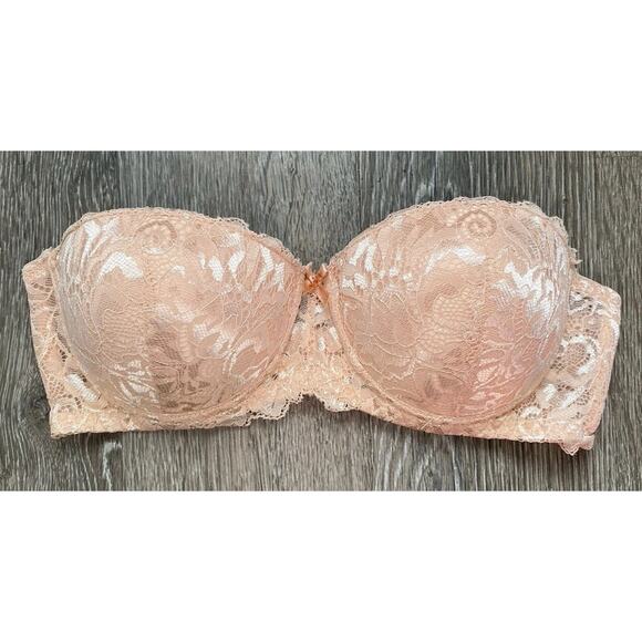Marilyn Monroe Intimates Strapless Push-Up Bra LaceFloral Pink 36C - Picture 1 of 4